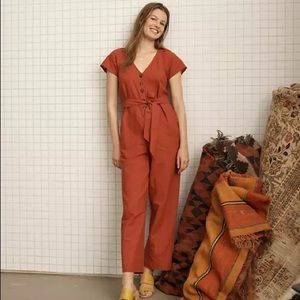 Madewell Linen Cotton Pleat-Sleeve Jumpsuit